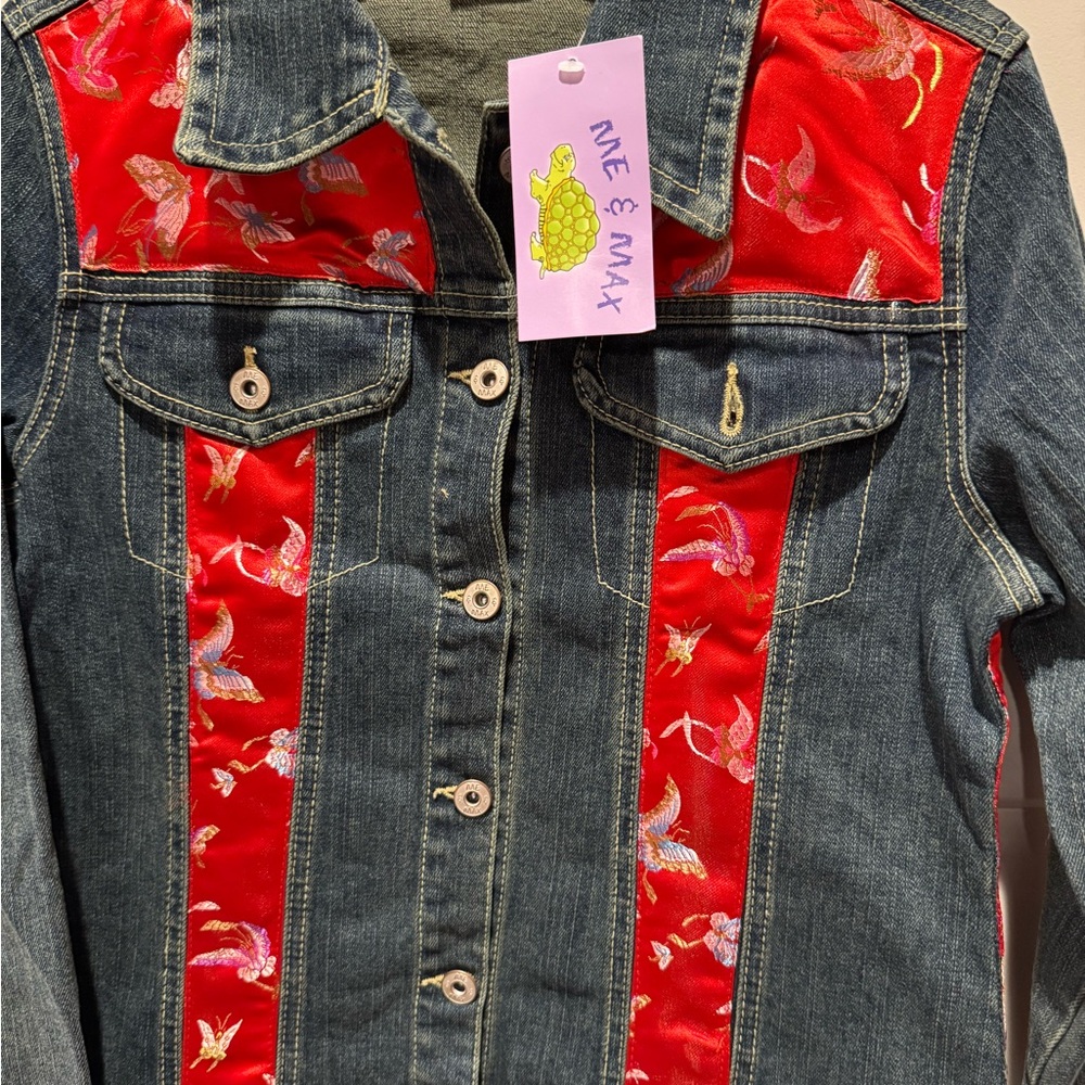 NWT Denim Jacket with Red Silk Details - Picture 3 of 8
